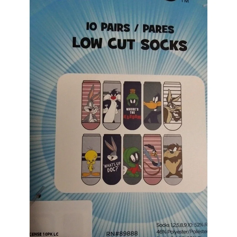 NWT Looney Tunes 10 Pairs Low Cut Socks Size 4-10